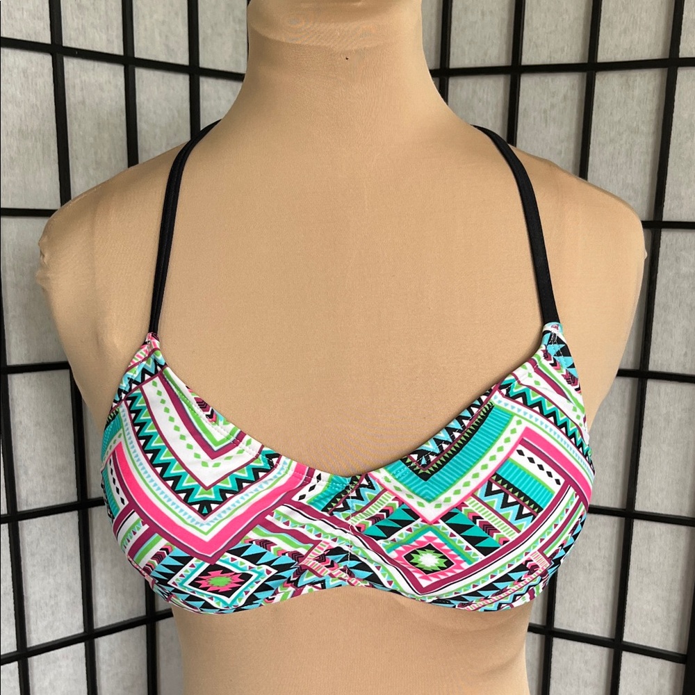 Hula Honey Colorful Geometric Strappy Bikini Top L (Juniors)